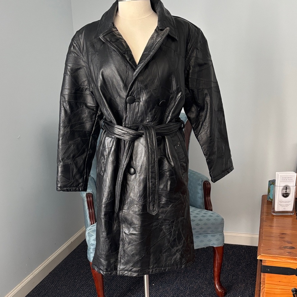 Men's Black Leather Trench Coat